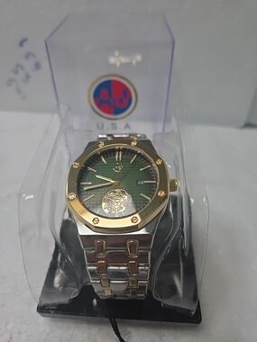 AJ Luxury Men’s Two-Tone Watch with Green Dial